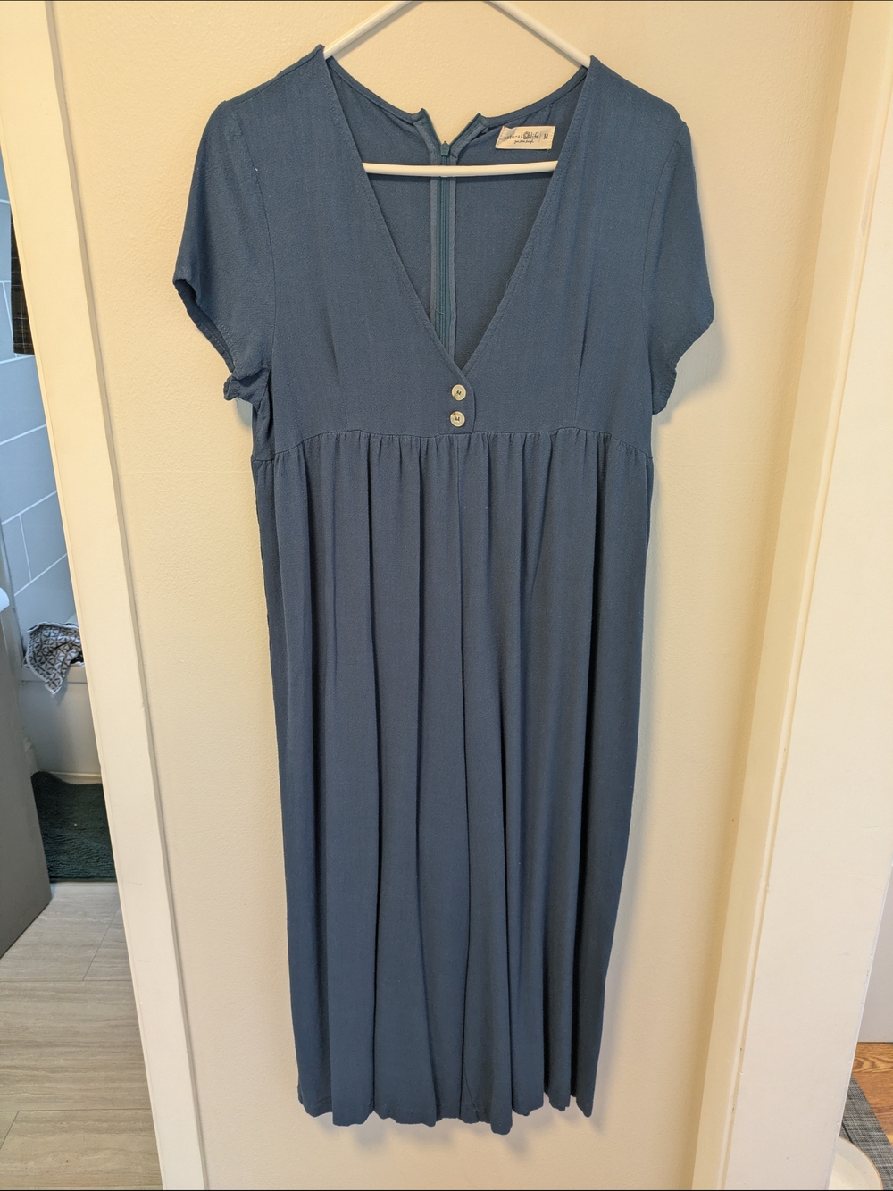 NATURAL LIFE Dusty Blue V-Neck Short Sleeve Midi Dress